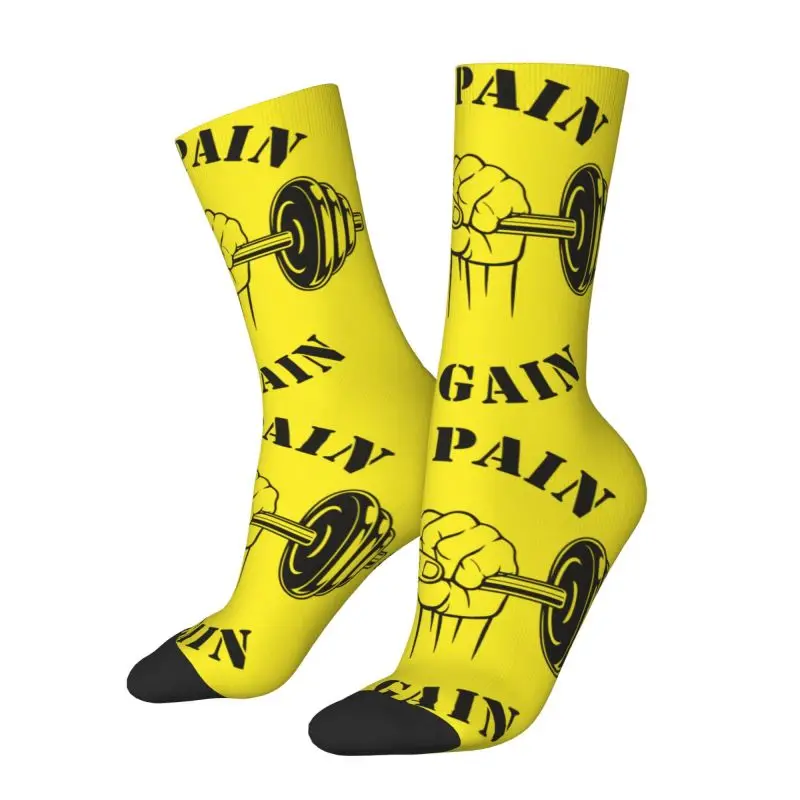 No Pain No Gain Men Women Crew Socks Unisex Kawaii 3D Printing Bodybuilding Fitness Gym Dress Socks