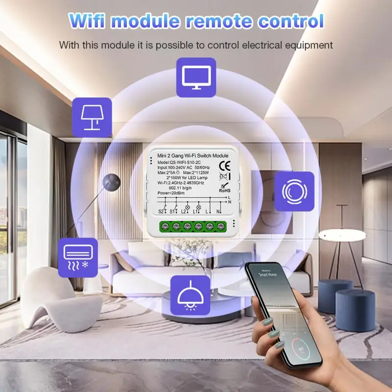 Tuya Smart Wifi Switch Module 1/2/3 Gang Mini Smart Breaker Smart Life Control Anywhere Works With Alexa Google Home Alice