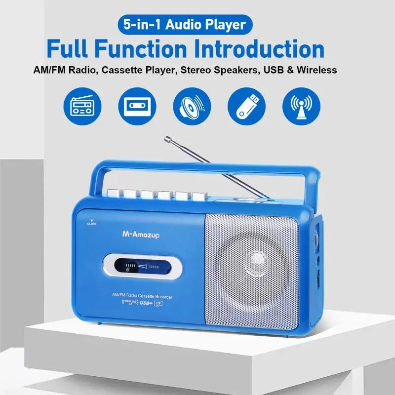 Portable Tape Playback Radio Recorder Support Bluetooth U Disk TF Card Car Tape Player Radio AM/FM Stereo Retro Cassette Players view 2