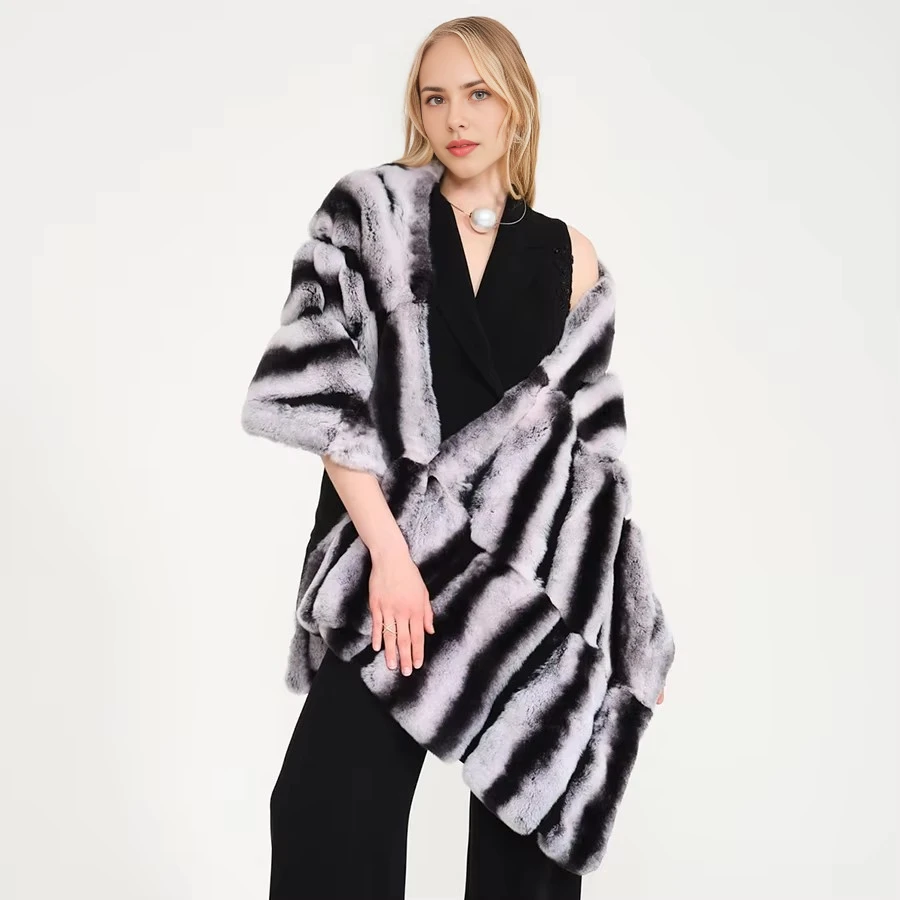 

Women Fur Shawl Winter Real Rabbit Fur Shawl New Luxury Long Shawl Best Selling Clothes For Women