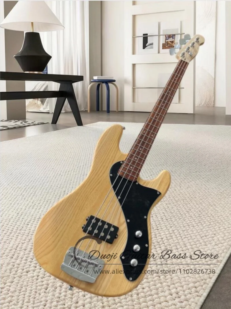 4 string natural bass guitar, Ash wood body, maple matte neck, fixed bridge, H pickups, active circuit, customizable