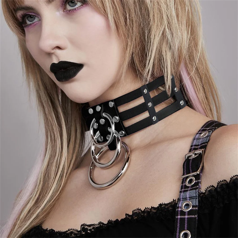 UYEE Gothic Women Lady Girl Man Goth Sexy PU Leather one Ring Bondage Slave Collar Neck Fetish BDSM O Ring Choker Girl Gift YK2