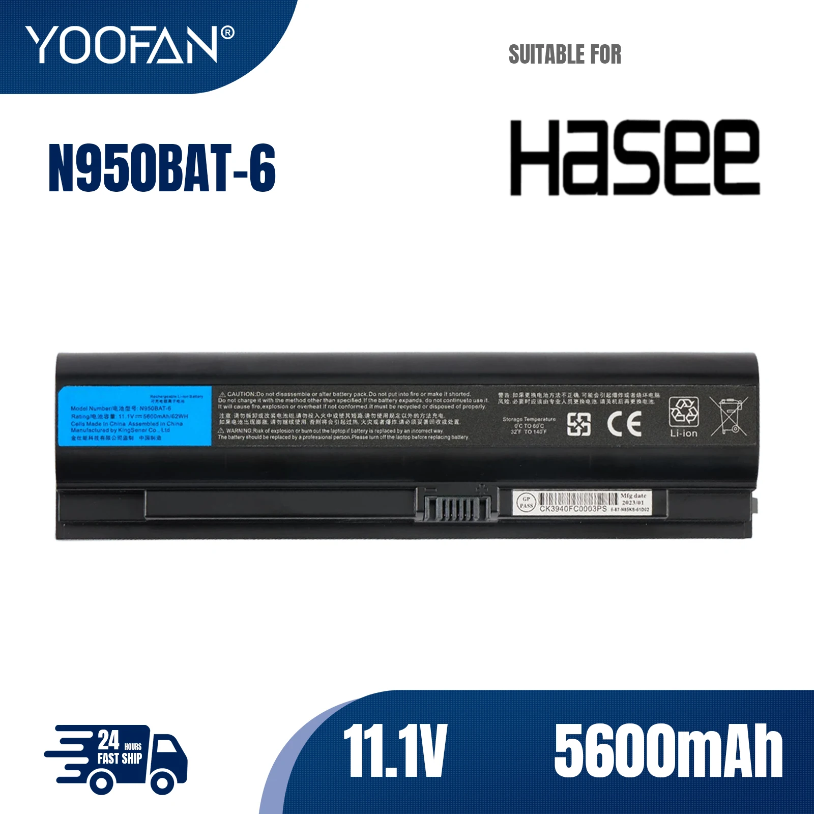 

YOOFAN батарея для ordenador portátil Hasee, N950BAT-6, ZX7-CP5G, ZX7-CT5DA, ZX8-CT5DA, ZX8-CR5S1, TX7-CT5A1, TX8-CT5DH