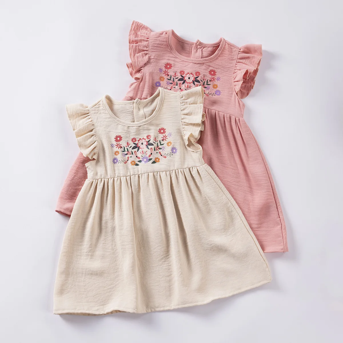 Somenie Baby Girls Summer Dress, Trendy Printed Flutter Sleeve Sweet Casual Sundress Simple All-Match Kids Daily Outfit