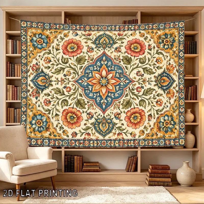 Vintage Floral Mandala Tapestry, Bohemian Colorful Flower Pattern,Ethnic Ornament Wall Hanging for Bedroom Dorm Home Decorations