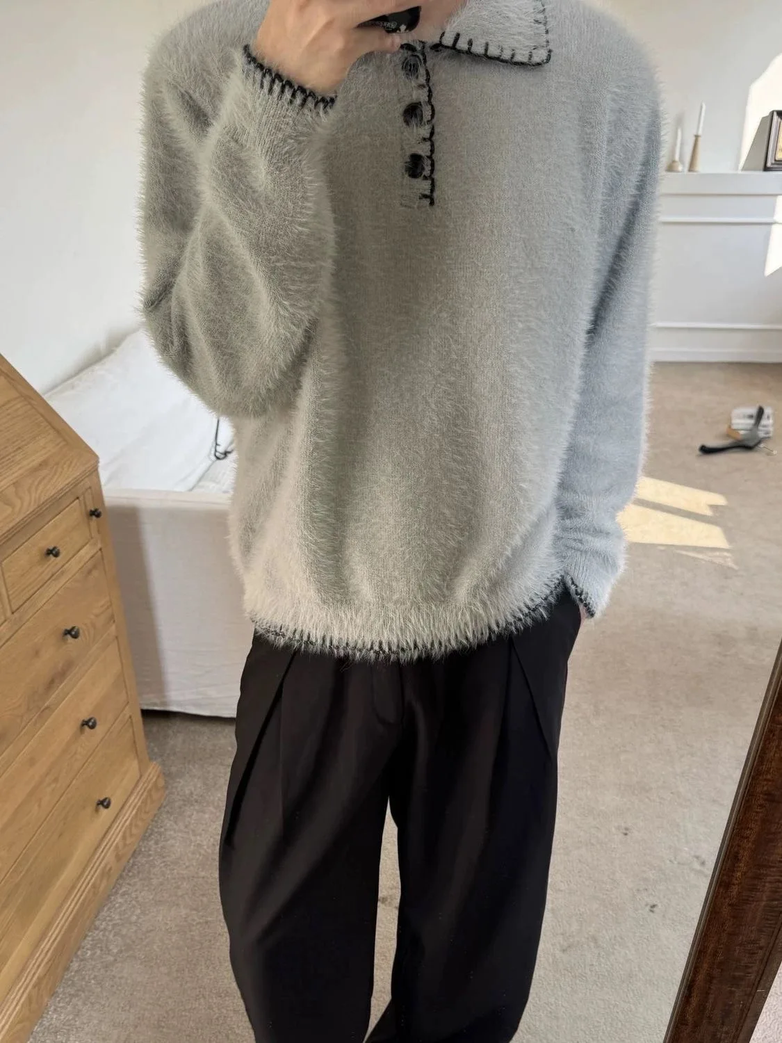 

Американский Sle Cleanfit, сшитый вручную свитер с вышивкой, повседневный мужской свитер с воротником, осень-зима, универсальный Loo...