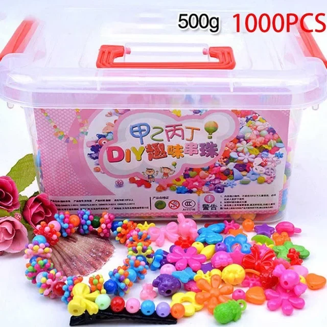 1000Pcs ลูกปัด DIY ของเล่นเด็กกล่องเก็บ Handmade การศึกษาสร้างสรรค์เครื่องประดับสร้อยข้อมือผู้หญิงเครื่องประดับของขวัญของเล่น