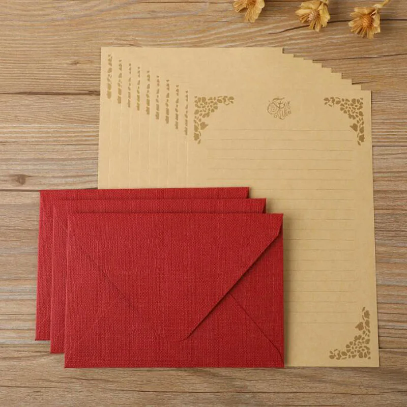 6 Letter Paper 3 Envelope Set Creative Kraft Paper A5 Floral Letterhead Set Beautiful Western Style Small Envelope Stationery