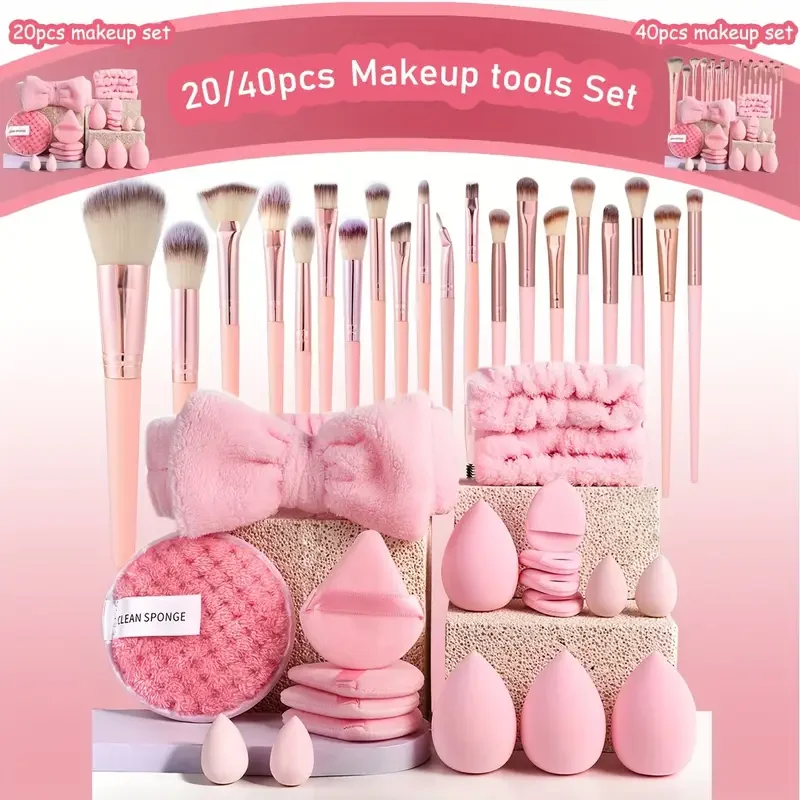 20/40 Pink Makeup Kit Komplettes Make-up-Pinsel-Set, großes Set inklusive weichen Pinsel, Beauty Blender, Puffs, Geburtstags-Schönheitsgeschenk