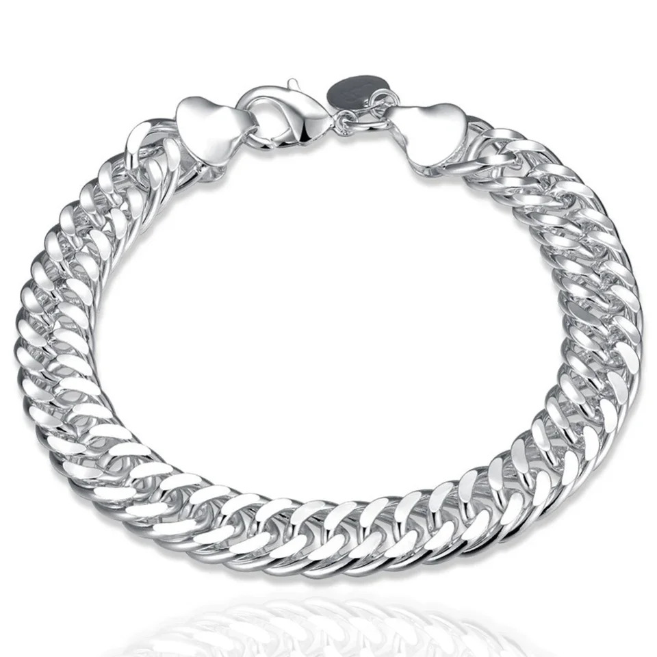Pulsera de Plata de Ley 925 con Cadena Lateral y Hebilla, Diseño Lindo, para Mujeres y Hombres, Ideal para Regalo, Fiesta, Boda, Joyería de Moda