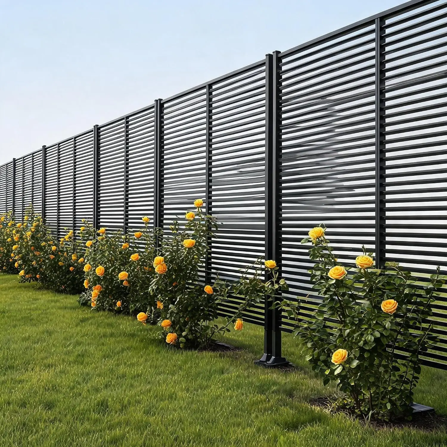 Metal Slatted Privacy Screen Panel Fence Outdoor Garden Divider 47x71in, Customized
