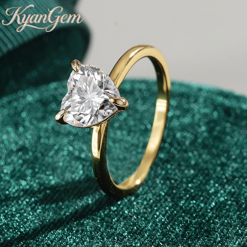 KyanGem Classic Heart-Shaped 18K Gold Ring with Heart-Cut 2 Carat Sparkling Moissanite for Women Fine Jewelry Christmas Gifts
