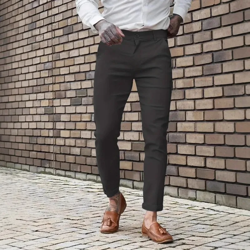 

Men's Slim Fit Chino Pants Stretch Cotton Casual Tapered Trousers Rolled Cuff Business Casual Pants