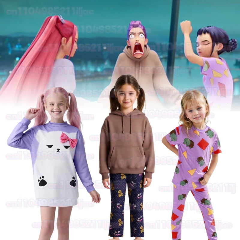 

Kids KPop Demons Hunter Rumi Mira Zoey Cosplay Pajamas Night Sleep Dress T Shirt Shorts Sleepwear Costume Women Girls Halloween