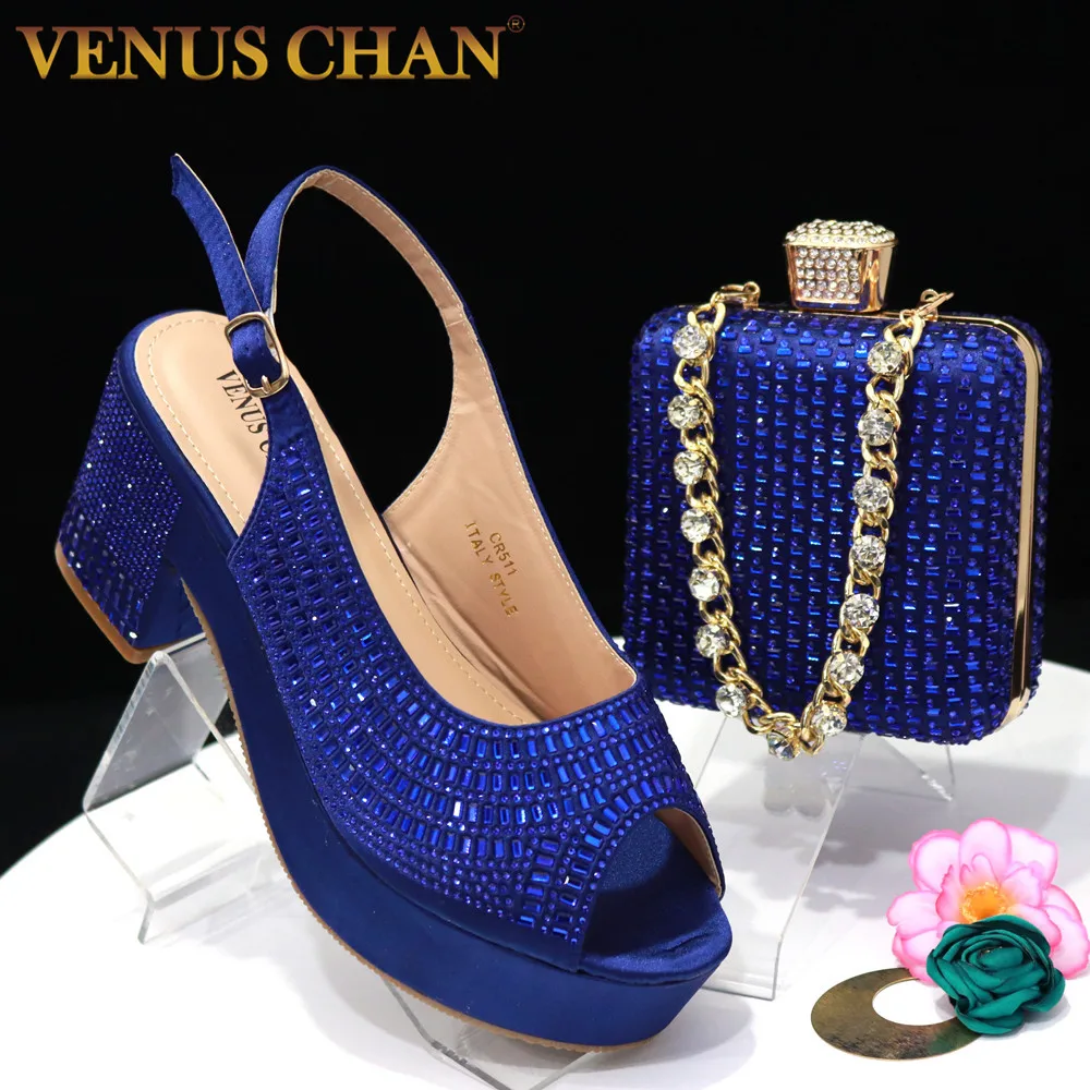 Venus Chan-Sapatos de salto plataforma para mulheres, design de broca completa, bolsas e sapatos elegantes, conjunto de correspondência, noiva