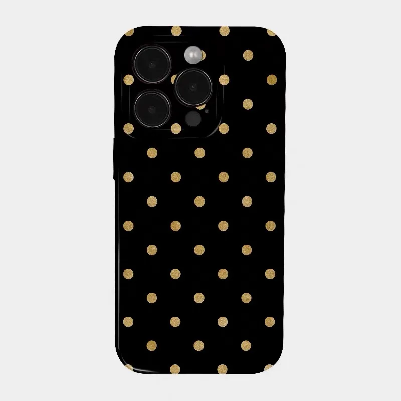 

Black Full Screen Yellow Polka Dots Phone Case for IPHONE 17 Air 16E 15 PROMAX 14 16Plus 13 12 MINI 11PRO XR Acrylic Phone Cover
