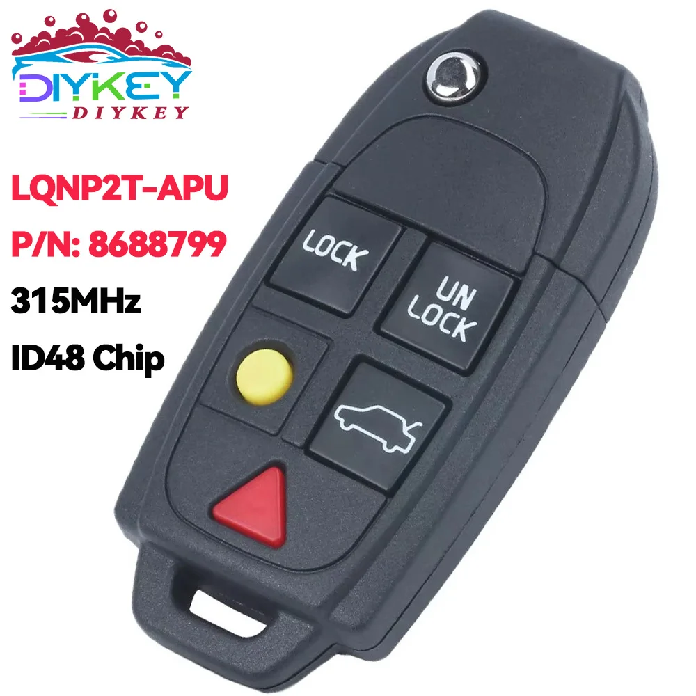 DIYKEY LQNP2T-APU Do VOLVO S60 S80 V70 XC70 XC90 2004 2005 2006 2007 - 2015 315MHz ID48 Chip 5 Przycisków Pilot Inteligentny Kluczyk Zdalny