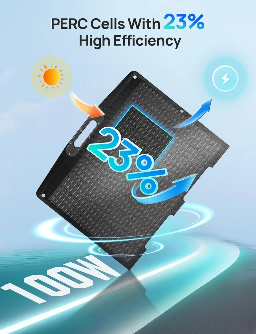 لوحة شمسية محمولة قابلة للطي بقدرة 100 وات، ETFE عالي الكفاءة 23%، مسند قابل للتعديل للتخييم والمشي لمسافات طويلة RV خارج الشبكة #4