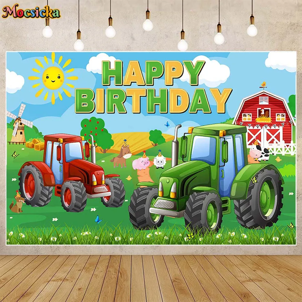 

Mocsicka Farm Birthday Background Kids Wallpaper Banner Tractor Red Barn Cartoon Child Birthday Party Decor Backdrop Photo Shoot