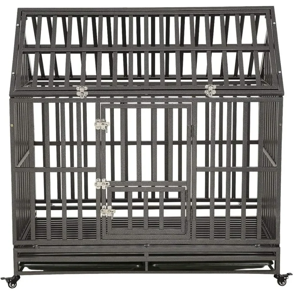 

48 Inch Dog Fence Heavy Duty Dog Cage Metal Kennel and Crate for Medium and Large Dogs Puppy Pet Playpen With Four Wheels