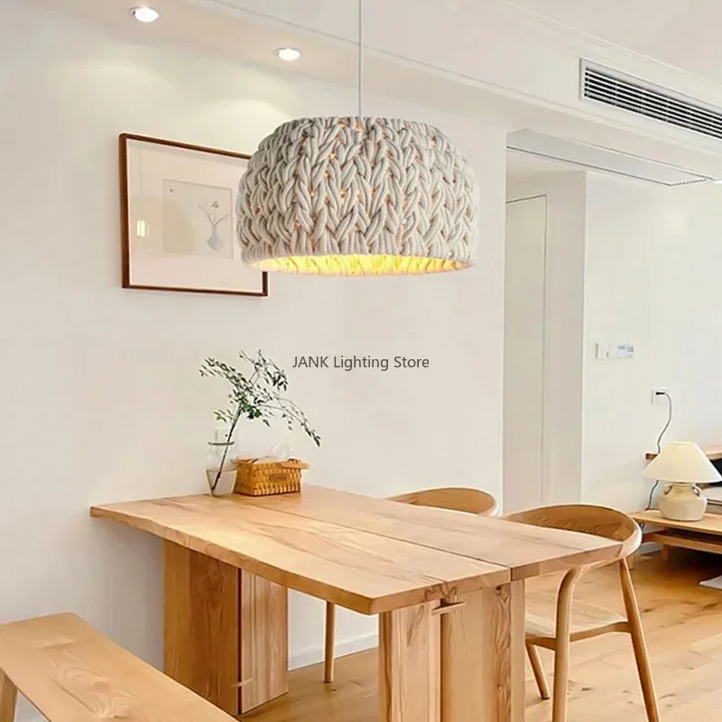 

2024Japanese Hand-Woven Wabi Sabi Chandelier For Dining Room Study Loft LED Hanging Light Kitchen Island Cafe Bar Pendant Lamp