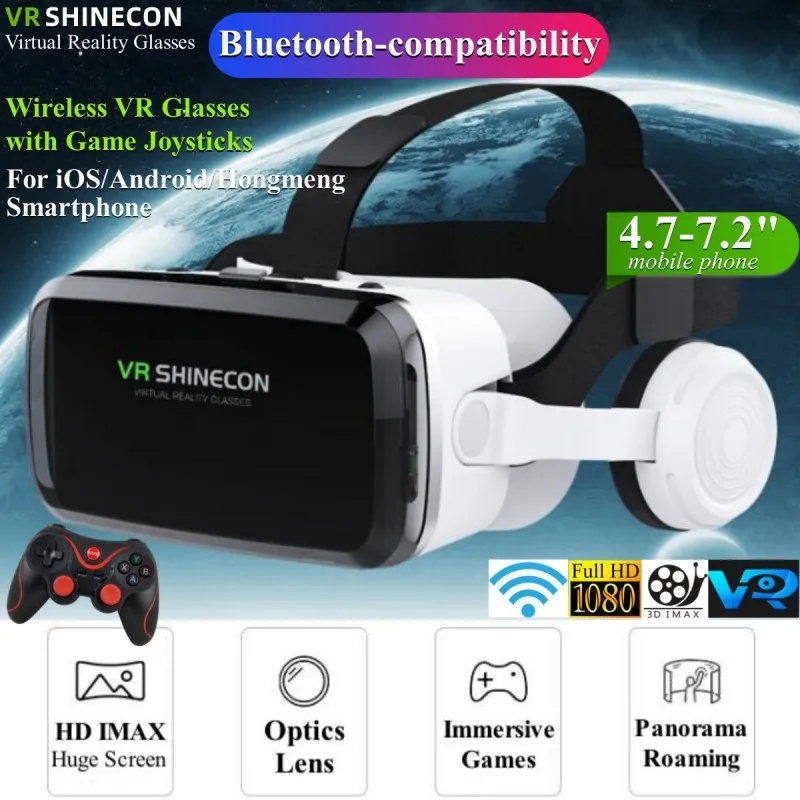 Wireless Virtual Reality VR Glasses IMAX Huge Screen 3D Movie Google Cardboard Box Headset for 4.7-7.2