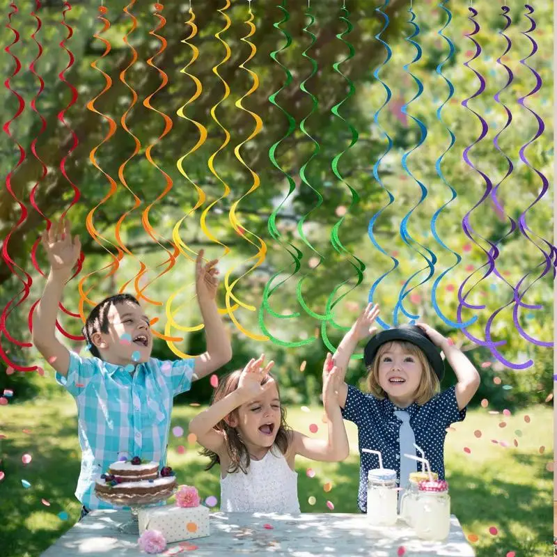 Felt Rainbow Hanging Swirls Reusable Easy To Hang Bright Color Decor for Birthday Baby Shower Holiday Party Supplies