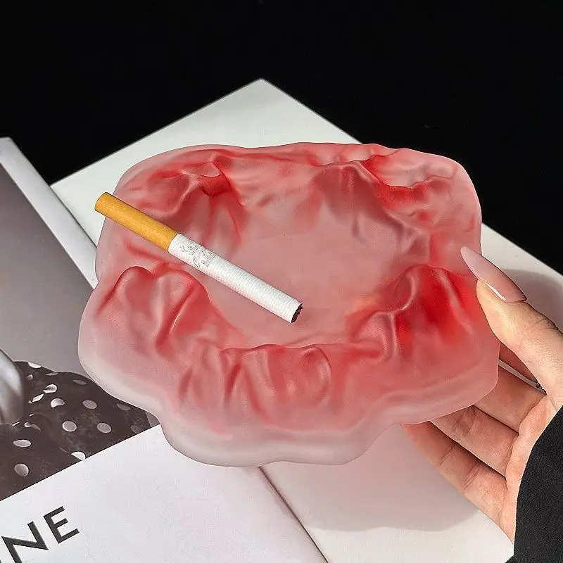 

High-end Ice Mountain Ashtray Home Living Room High Appearance Level Matte Red Fashionable Decor Creative High-end Anti-fly
