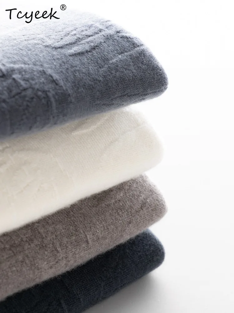 Tcyeek, pulls élégants en cachemire pur 100%, col rond à manches longues pour femmes, pull en tricot à bas à la mode, automne hiver 2024 T478104QM