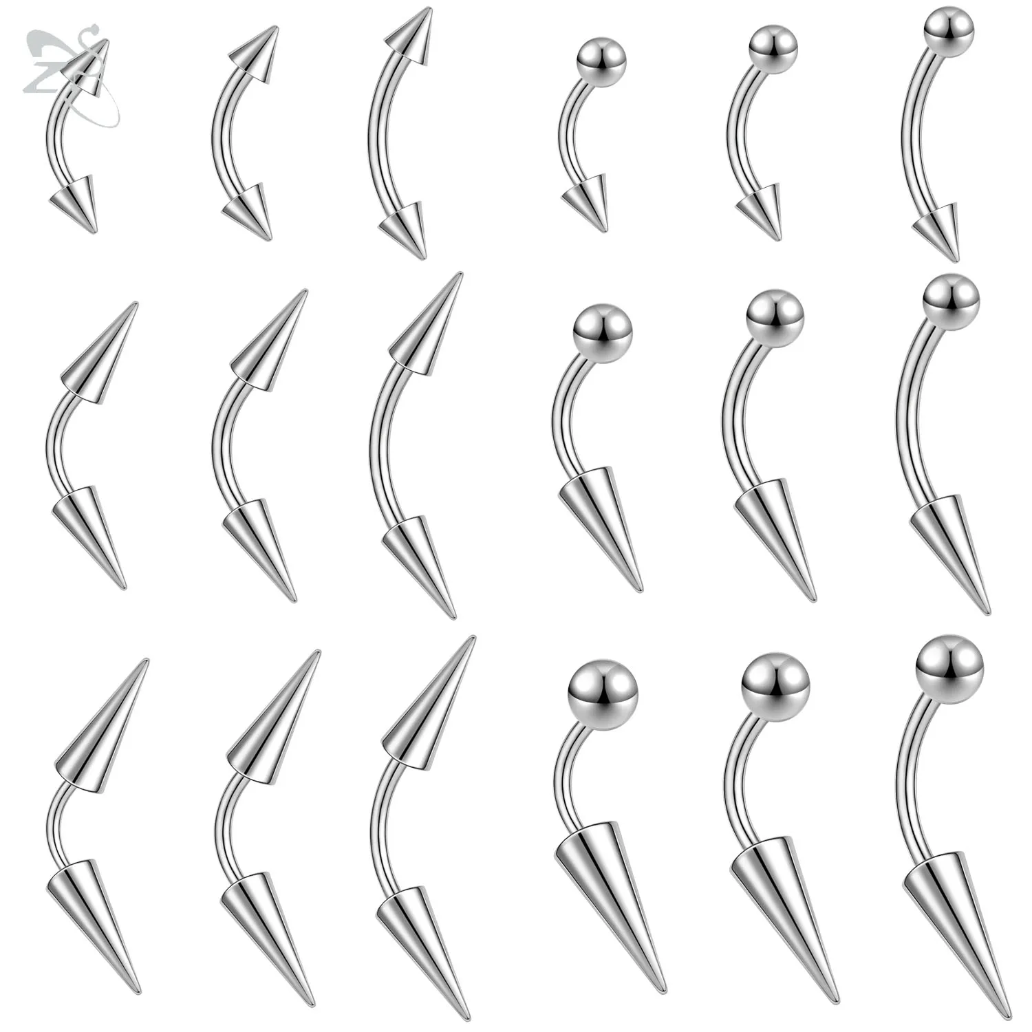 ZS 1PC 16G/18G Spike Curved Barbell Eyebrow Ring Internally Threaded Eyebrow Piercing Cone Helix Earring 6/8/10mm Lip Piercing