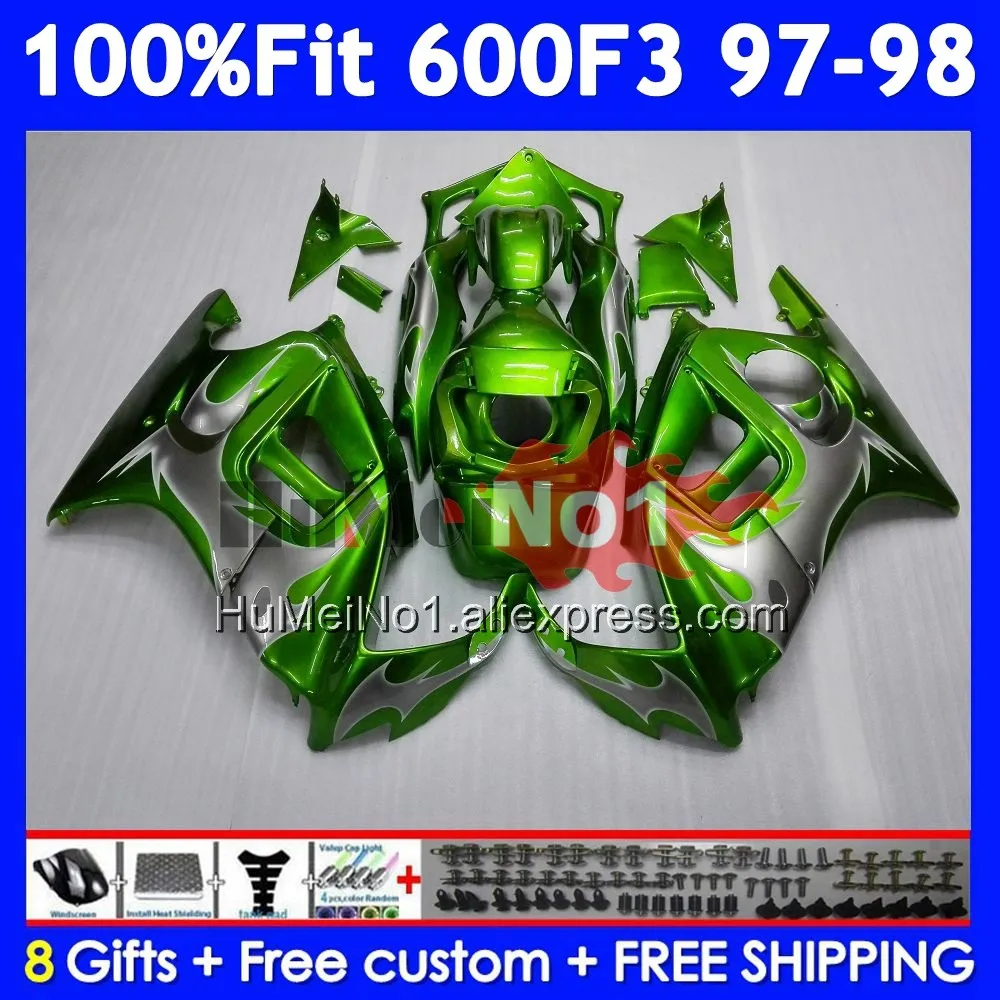 OEM Body +Tank For HONDA CBR 600F3 Green silver 600 F3 CBR600FS 39No.321CBR600 F3 FS CBR600F3 97 98 1997 1998 Injection Fairing