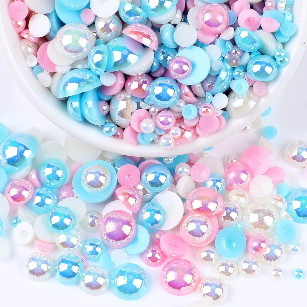 Mix Color AB Half Round ABS Beads  Pearl  Flatback Bead For DIY Nail Decor Jewelry Making  F0104