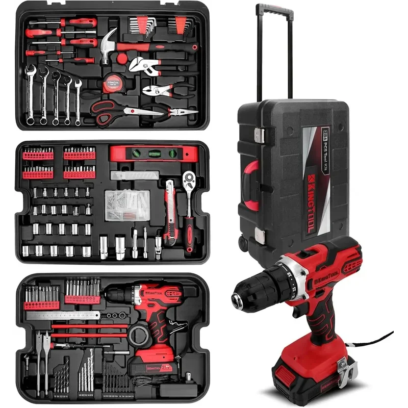 Home tool set kit 286 PCs home auto repair tool kit with rolling box mechanic tool sets with 21V max cordless power drill