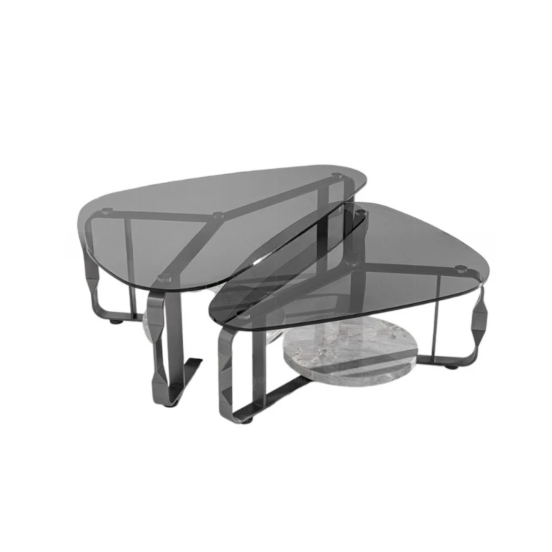 

Italian creative special-shaped glass coffee table, artistic stainless steel combination coffee table