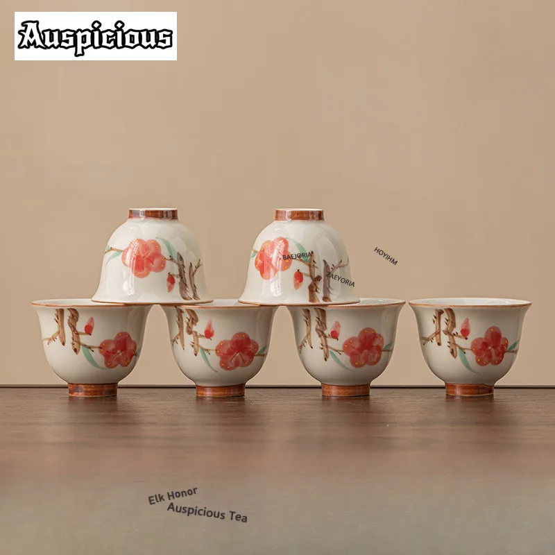 

6pc/lot 50ml Plant Hand-painted Teacup Ancient Tea Bowl Jug Tea-tasting Personal Cup Jianzhan Master Cups Chinese Tea Tableware
