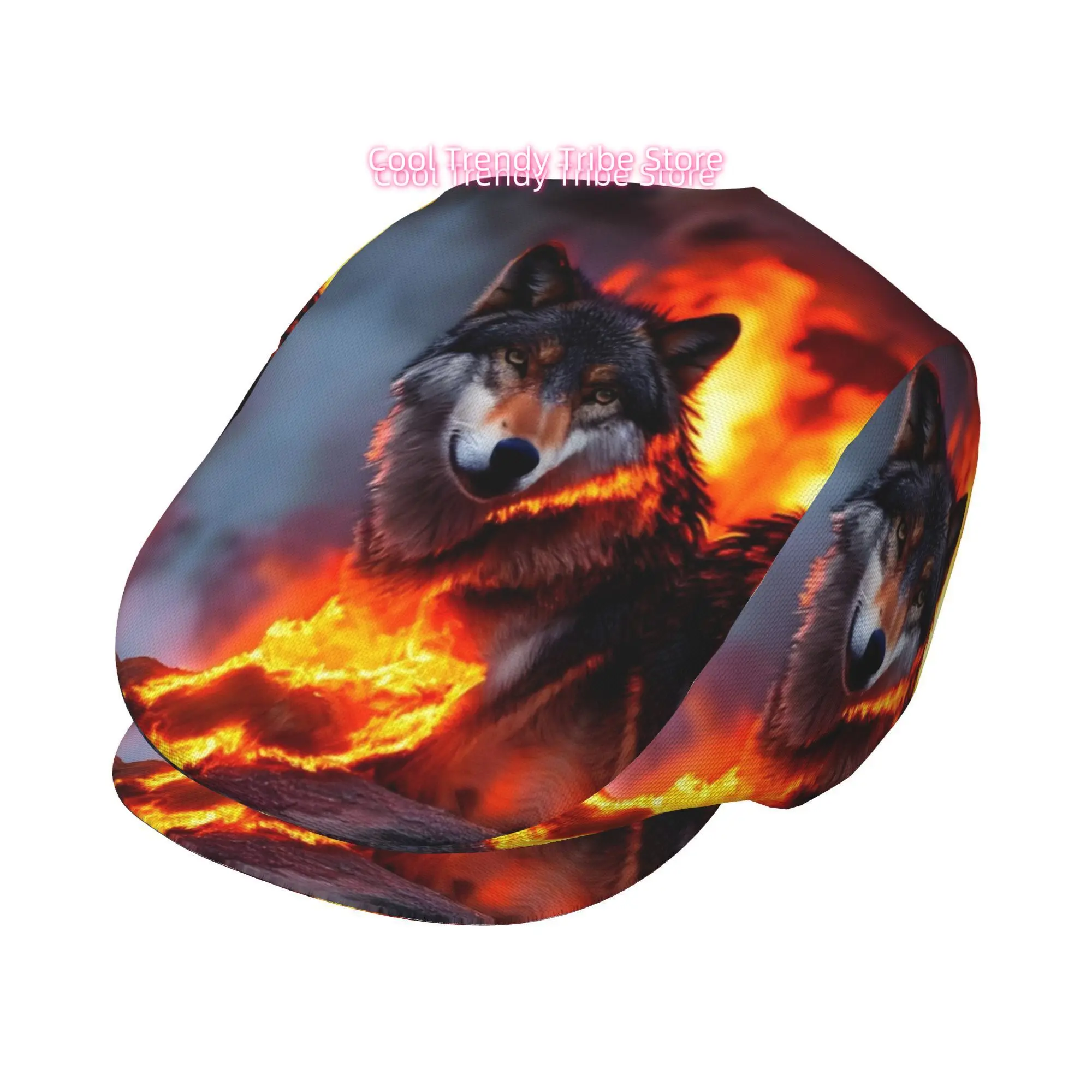 1pc Wolf Surrounded by Flames All-Over Print Hat - Full-Body Flame & Wolf Graphic Cap Suitable for Men & Women, Lightweight Flat