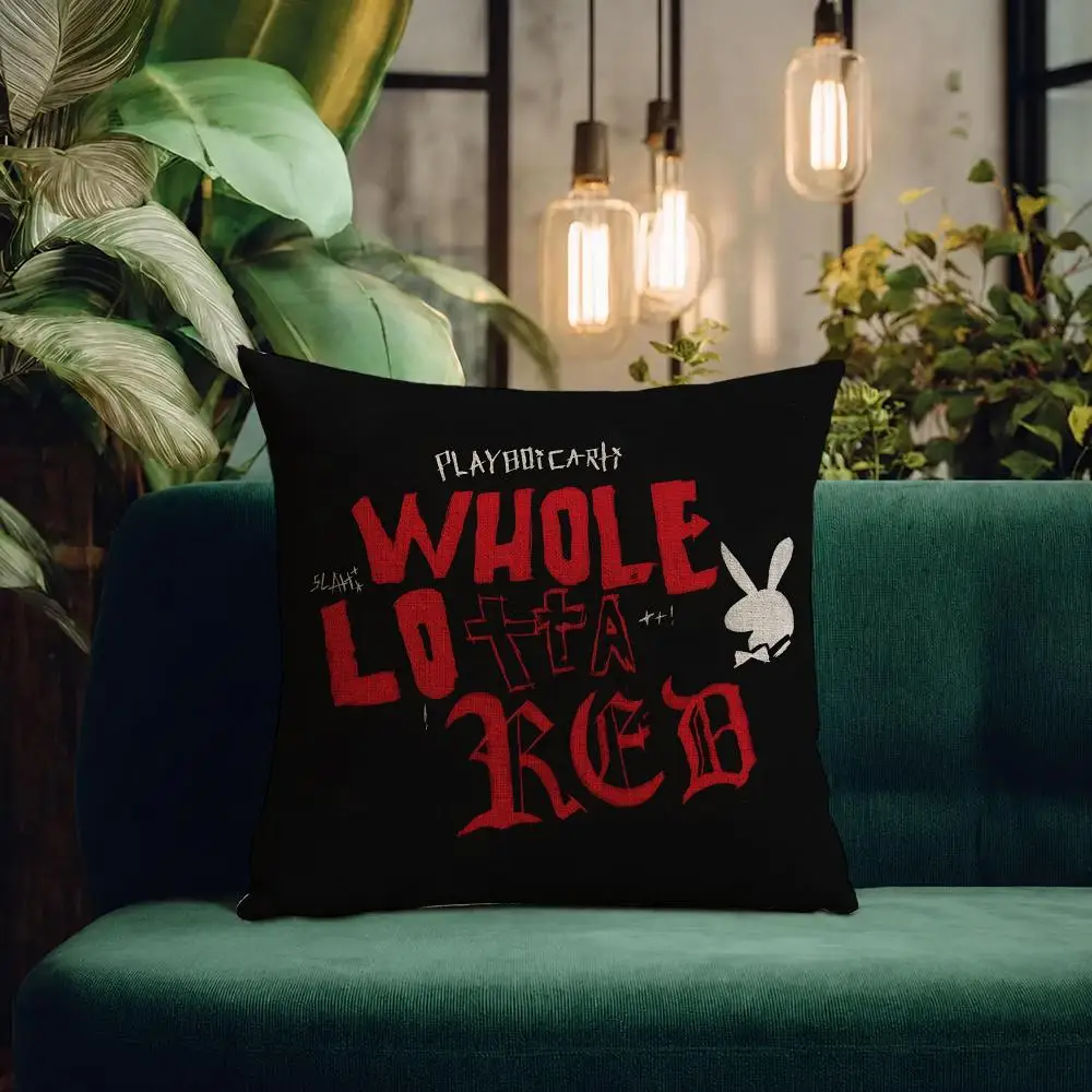 Rapper Playboi Carti Cushion Cover Natural Linen Pillowcase Set All-in-One Decor Cushion Cover for Sofa Bedroom Chair