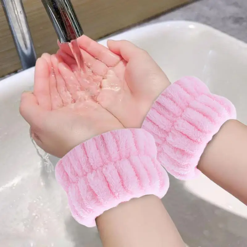 สายรัดข้อมือ2ชิ้นสายรัดข้อมือผ้าไมโครไฟเบอร์สำหรับล้างหน้าสายรัดข้อมือดูดซับเหงื่อนุ่ม