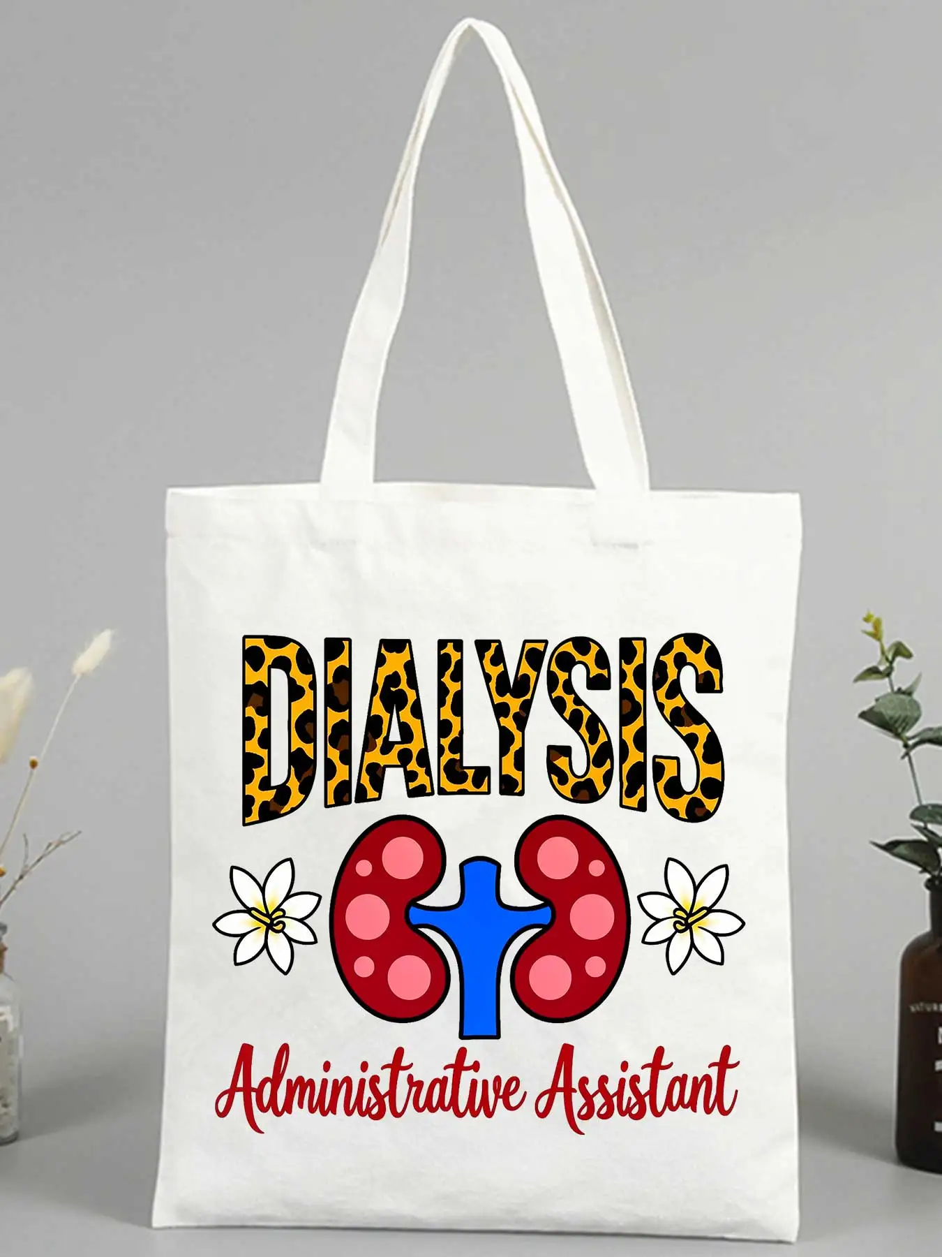 Medical professional canvas tote bag with kidney and leopard print, ideal for daily work and casual outings