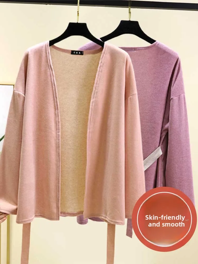 

Double-Sided Velvet Thickened Fleece Wrap Robe Winter Warm Oversize Sleepwear with Rope for Women Home Comfortable Pajamas