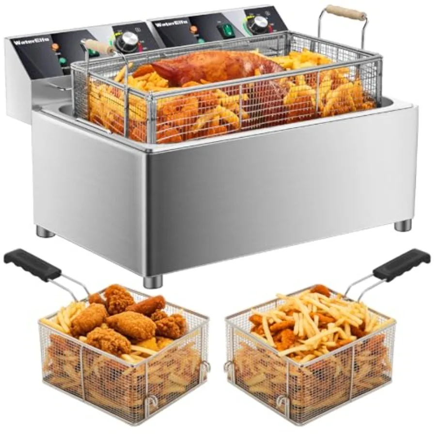 

Commercial electric turkey fryer 3600W 27.4QT deep fryer with timer 26L dual cylinder 13.7QT2 rapid heating stainless steel bla