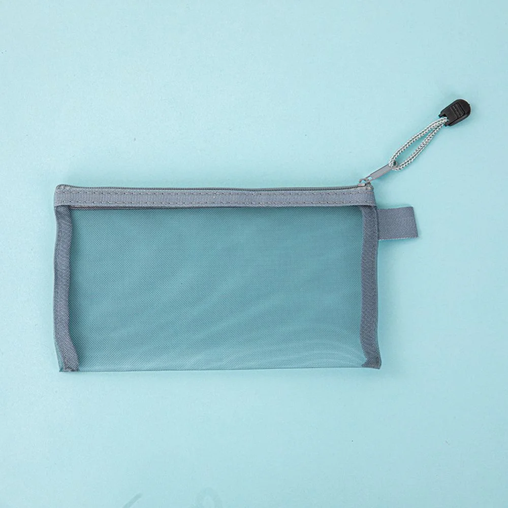 Estuche para lápices con cremallera transparente de nailon, bolsa de maquillaje con cremallera, bolsa de papelería transparente, Estuche De Viaje de Color sólido, bolsa de almacenamiento de cosméticos de malla