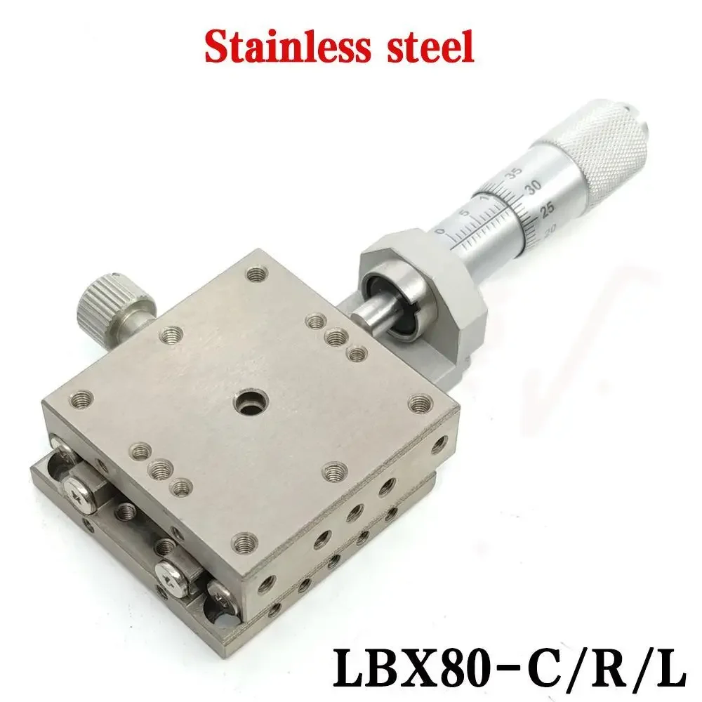 LBX80 80x80mm High Precision Manual Linear X Axis Stage Stainless Steel Cross Roller Guide Manual Stage Micrometer