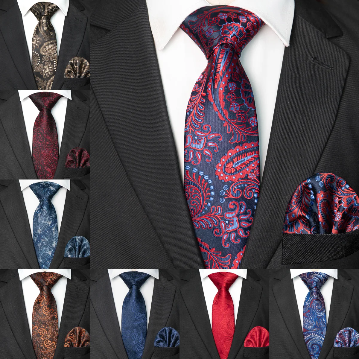 Men's Formal Tie and Pocket Square Two-Piece Set, Classic Paisley Pattern Tie, Business Wedding Party Suit Tie Set, Men's Groom Gift