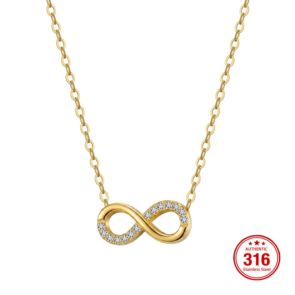 Kiss Mandy Steel18K Gold Plated Infinity Love Pendant Necklace Zircon Jewelry Accessories Htkn04