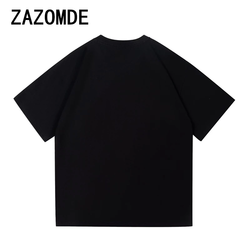 ZAZOMDE 100% Cotton Comb Round Neck Loose T-shirt Man 2024 Summer Dog Print Street Loose Short Sleeve T-shirt Men\'s 260G Top