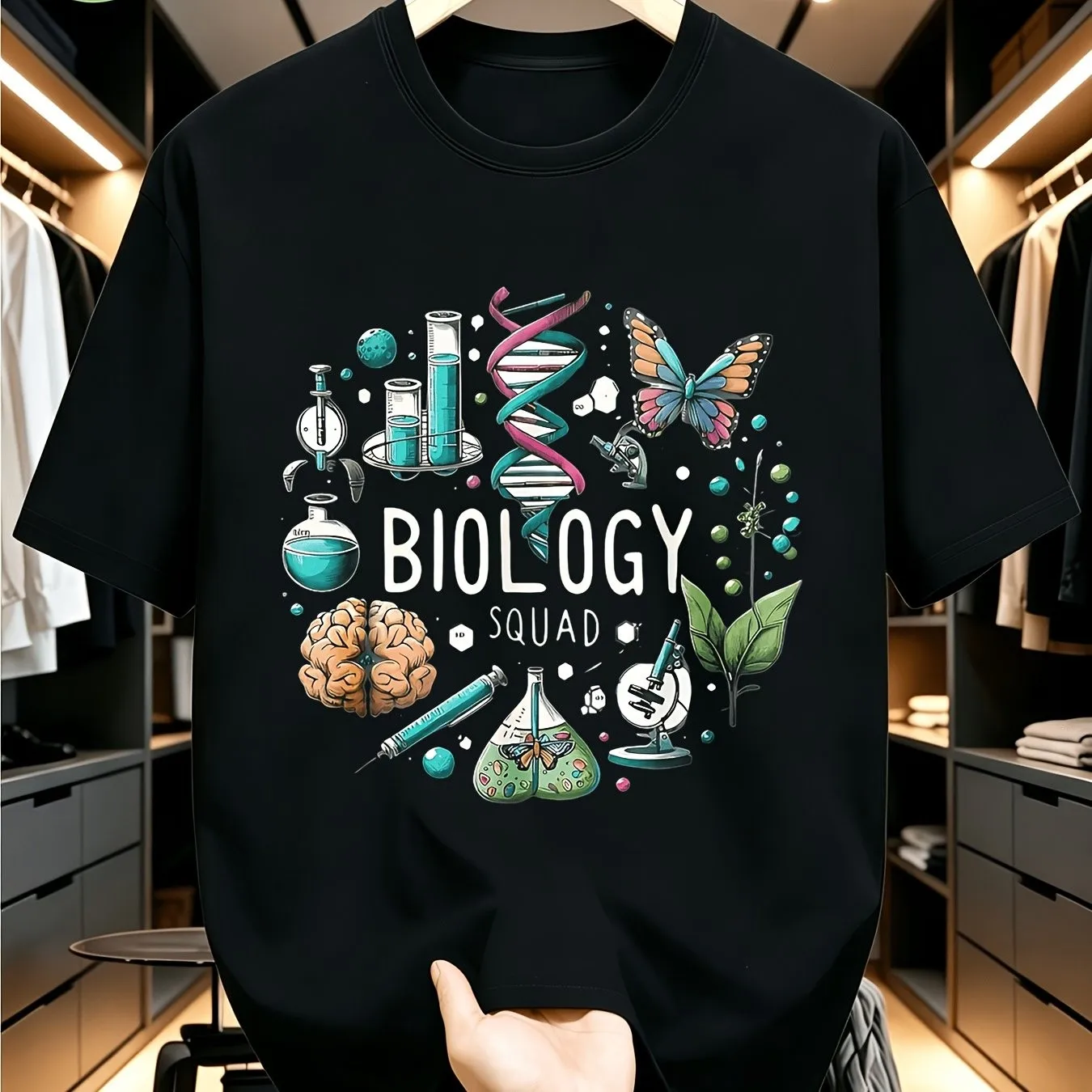 Colorful Science Lab Beaker Brain Butterfly Botany Biologist Graphic Tee Streetwear Tee Tops 100% Cotton Slim Fit Tshirts
