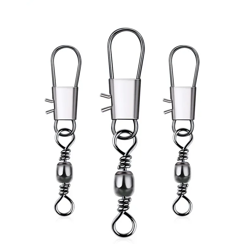 200Pcs/ Box Brass Barrel Fishing Swivel Solid Rings Fishhook with Interlock Snap Swivels Tackle Tool Fishing Pin Line Connector