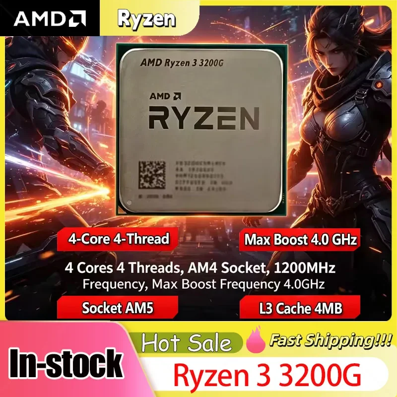Procesador AMD Ryzen 3 3200G 3.6GHz (hasta 4.0GHz) 4C4T 65W AM4 con gráficos Radeon Vega 8, desbloqueado, económico, para juegos de escritorio, APU.