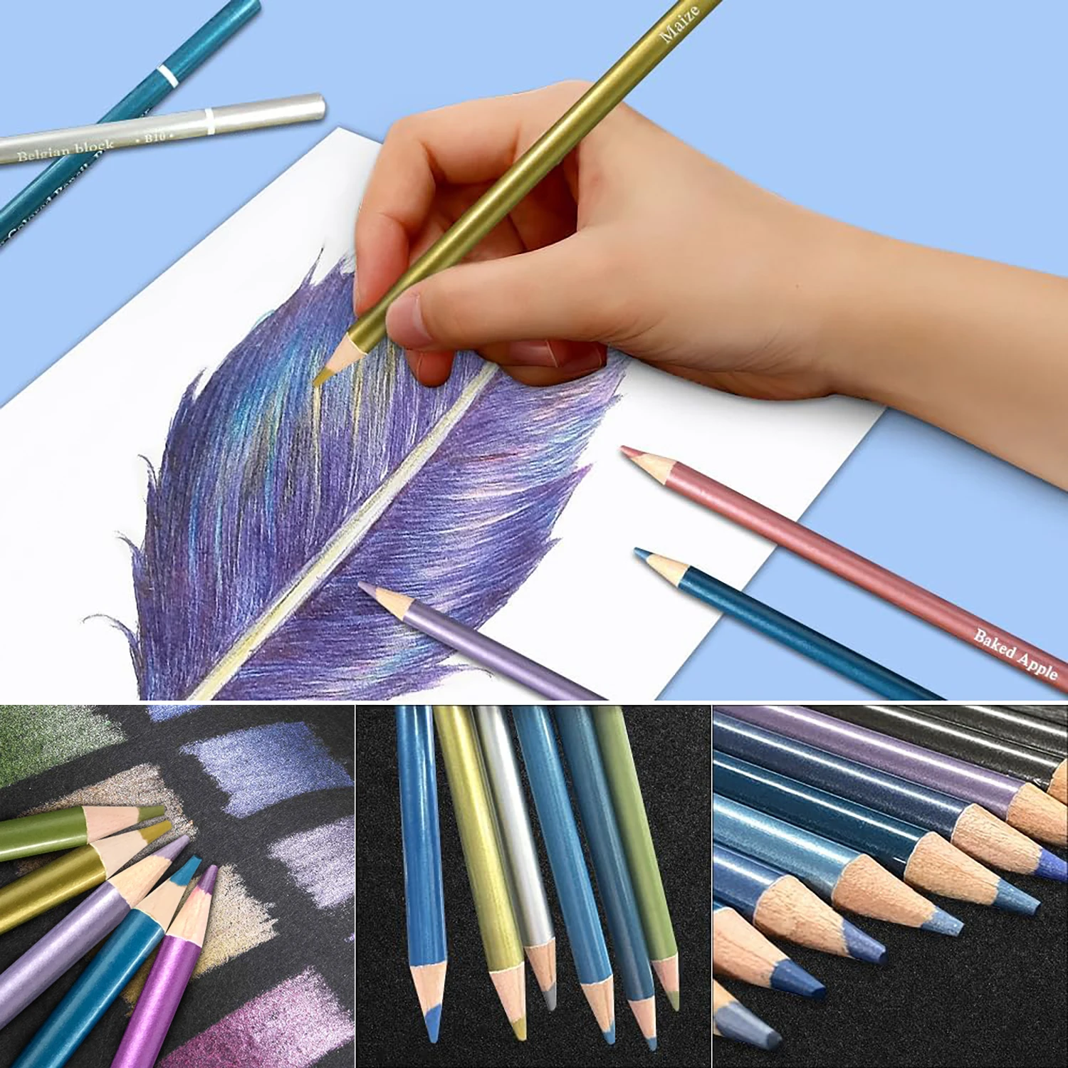 Brutfuner 72 Metallic Colored Pencils for Coloring Books, Soft 